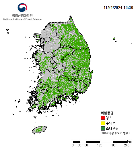 경보 주의보 소나무림 범례의 현재 등급 대형산불예보분포도